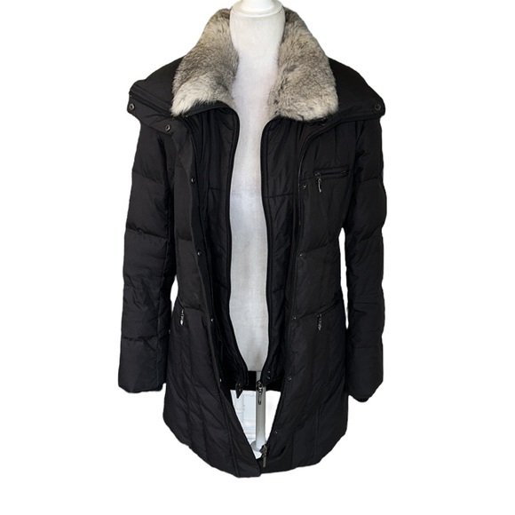 Steve by Searle Black Down & Genuine Fur Collar Quilted Puffer Jacket Coat  - M - Picture 11 of 16